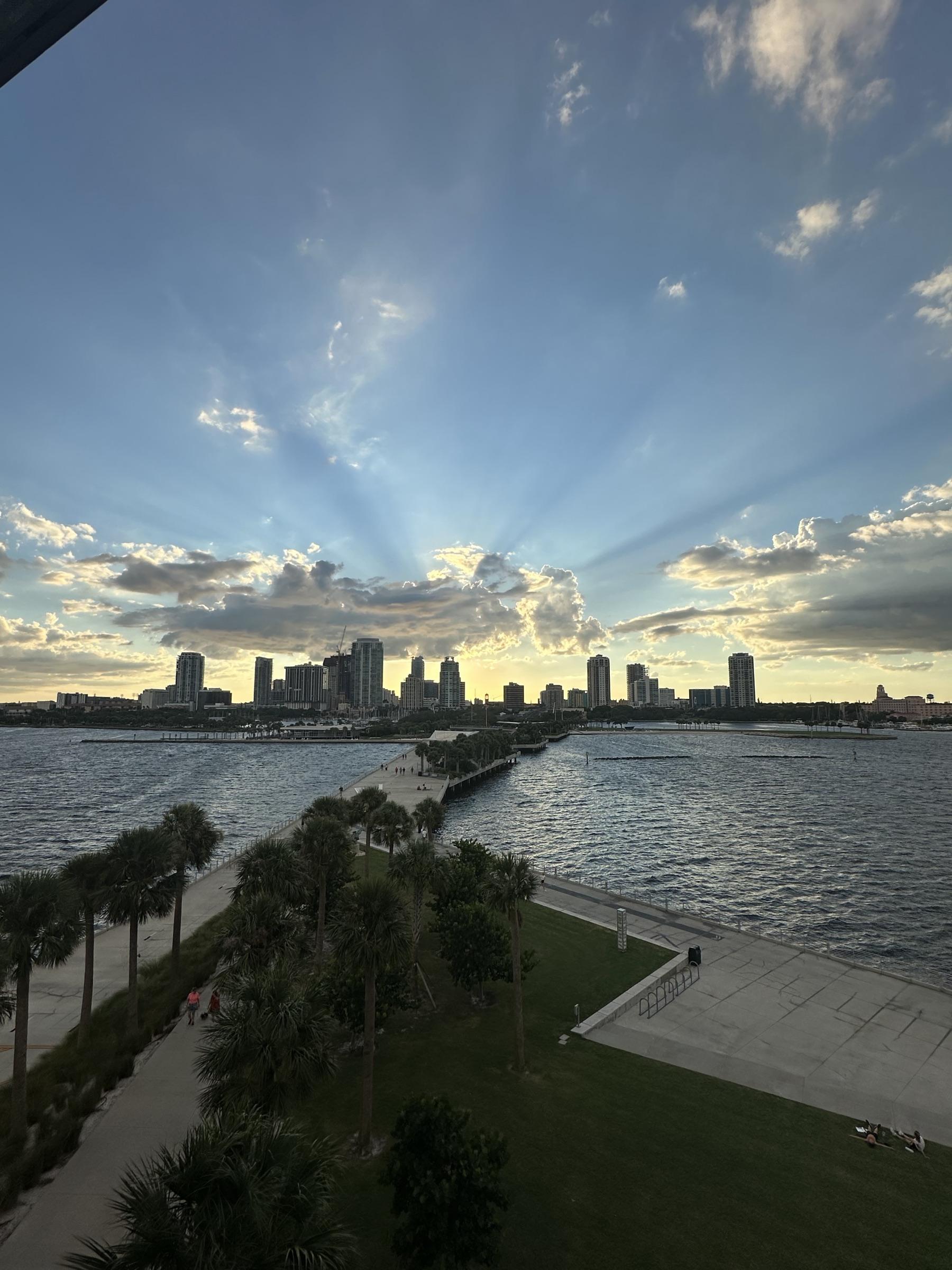 Sunbeams over downtown St Pete from the Pier.